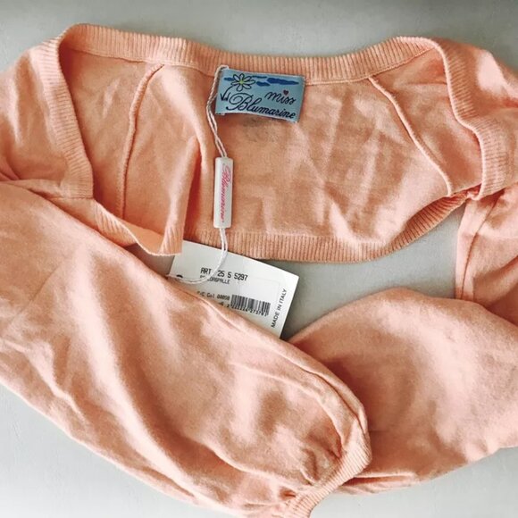 Miss Blumarine Girls Salmon Pink Cropped Cardigan With Sleeves Sz 5/6 - Picture 1 of 3